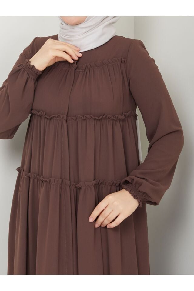 Zeynep Tesettür Üç Kat Model Ferace - Kahve Siyah-387 - K-1050