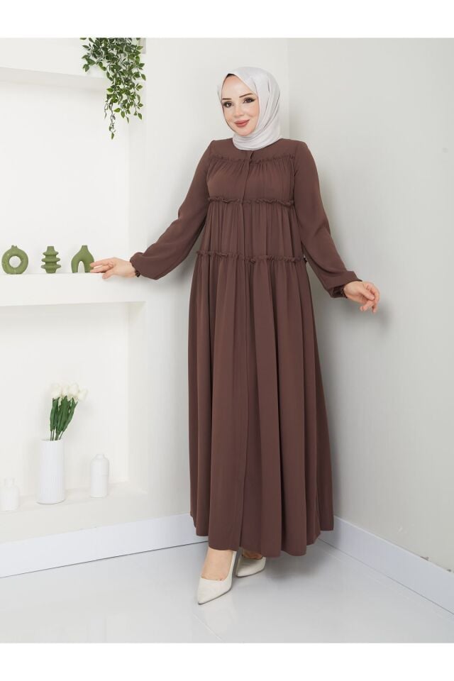 Zeynep Tesettür Üç Kat Model Ferace - Kahve Siyah-387 - K-1050