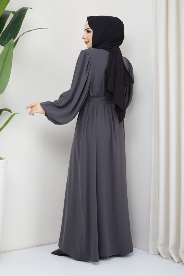 Zeynep Tesettür Ebrar Model Abaya - Koyu Gri