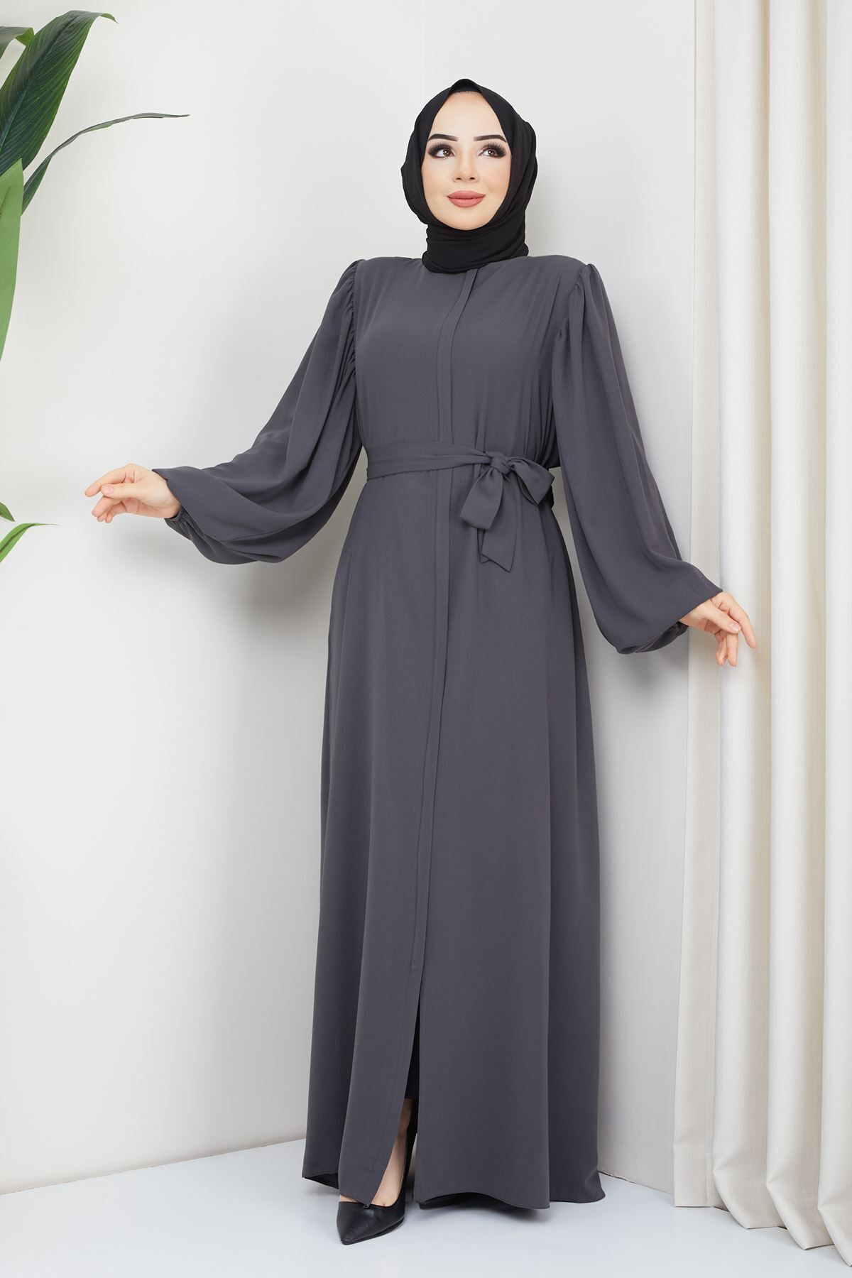 Zeynep Tesettür Ebrar Model Abaya - Koyu Gri