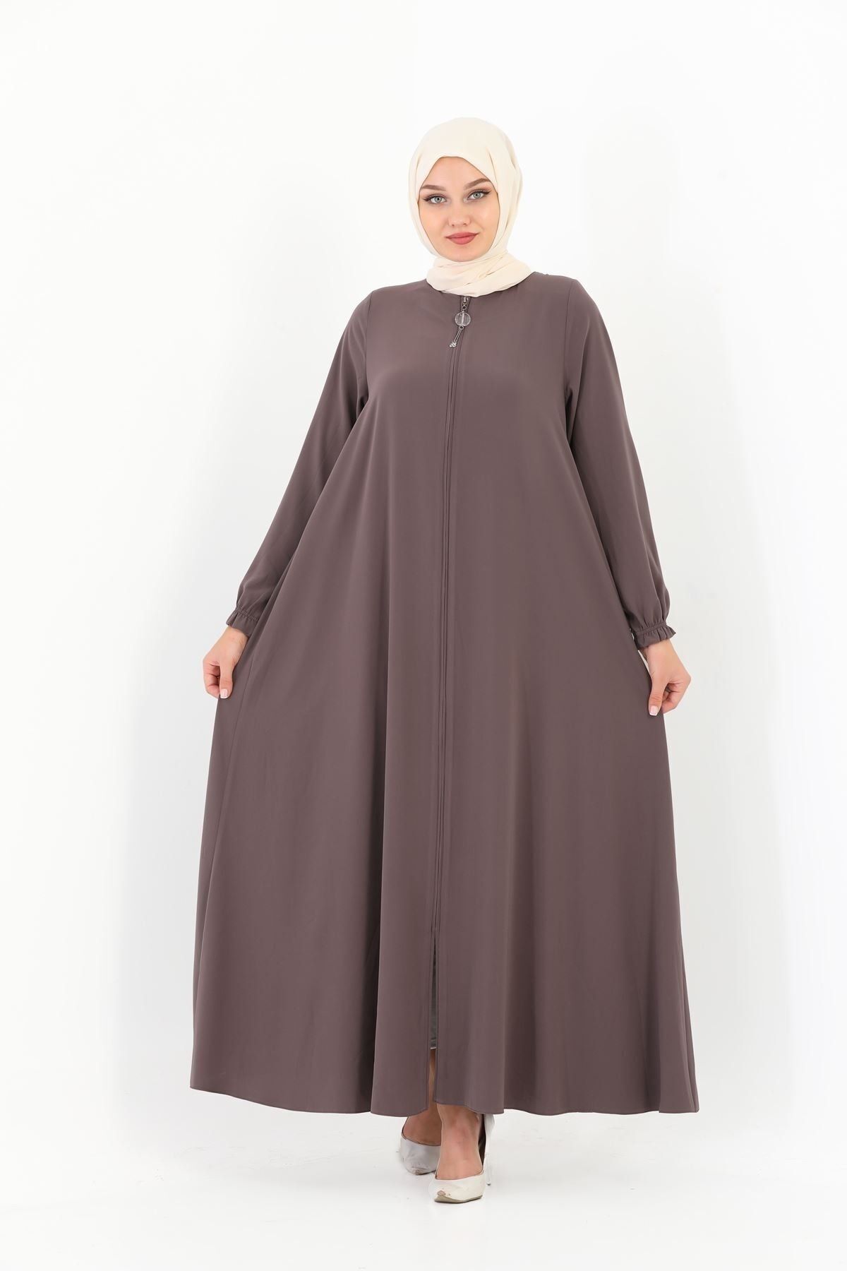 Zeynep Tesettür Tam Mevlana Model Ferace -kahve Siyah-80 - Z-103