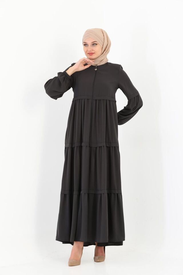 Zeynep Tesettür Çingene Model Ferace -gri Siyah-64 - Z-107