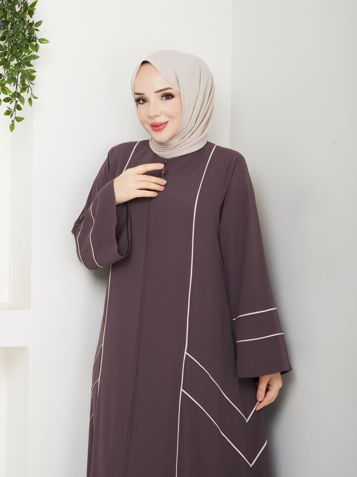 Zeynep Tesettür Çapraz Biyeli Ferace - Vizon/Bej