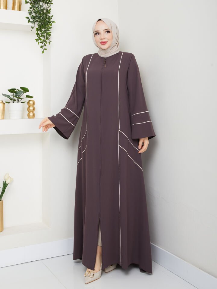 Zeynep Tesettür Çapraz Biyeli Ferace - Vizon/Bej