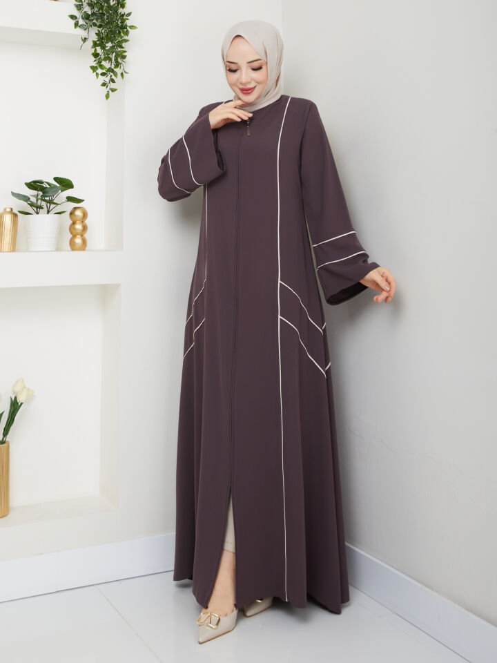 Zeynep Tesettür Çapraz Biyeli Ferace - Vizon/Bej