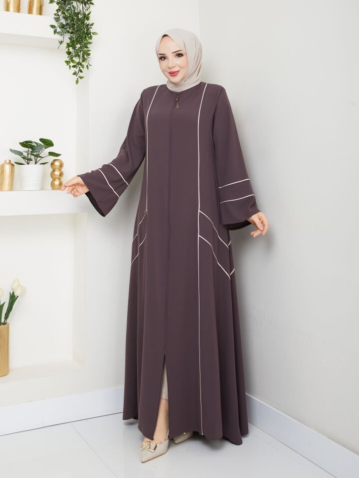 Zeynep Tesettür Çapraz Biyeli Ferace - Vizon/Bej