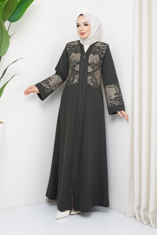 Zeynep Tesettür Desenli kışlık -FÜME Füme-342 - K-100 52 - Füme