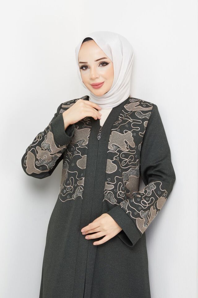 Zeynep Tesettür Desenli kışlık -FÜME Füme-342 - K-100 52 - Füme