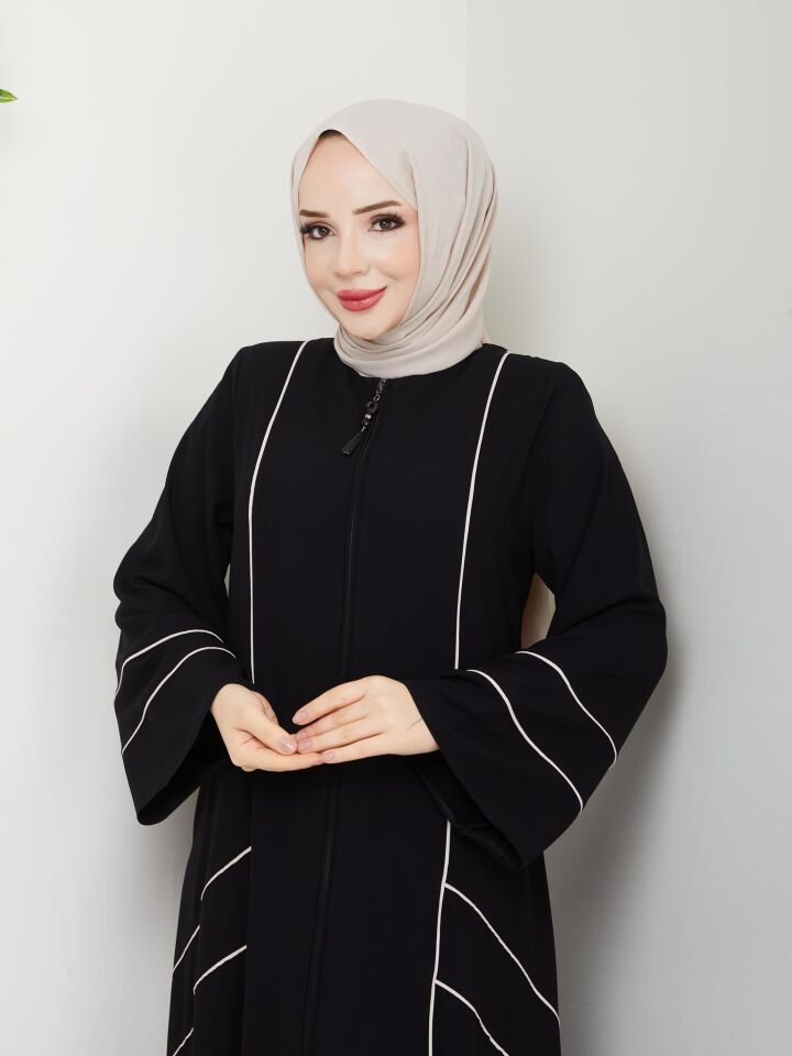 Zeynep Tesettür Çapraz Biyeli Ferace - Siyah