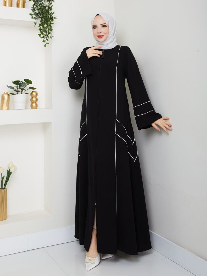 Zeynep Tesettür Çapraz Biyeli Ferace - Siyah