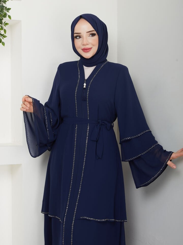 Zeynep Tesettür Şifon Abaya - Lacivert