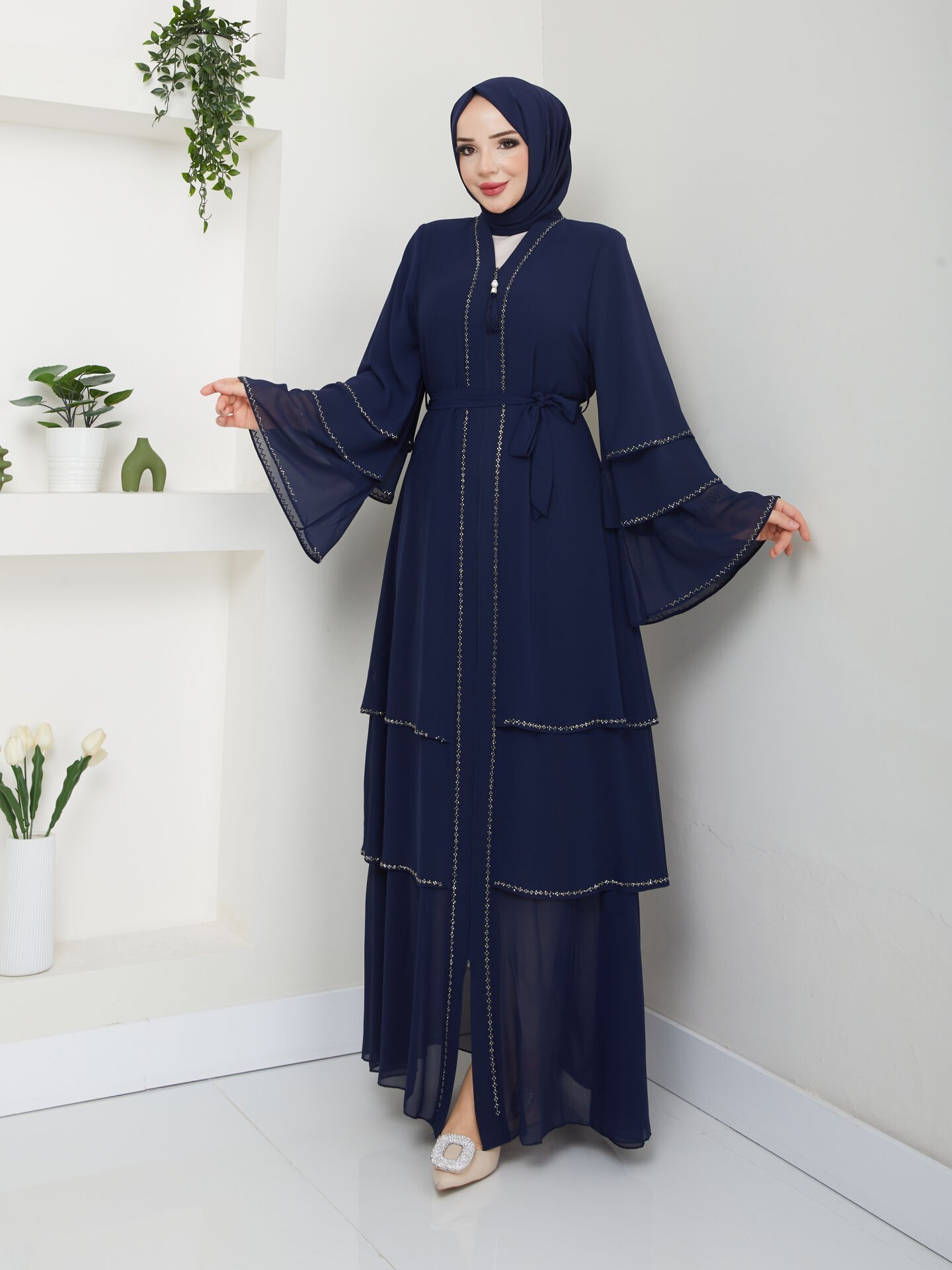 Zeynep Tesettür Şifon Abaya - Lacivert