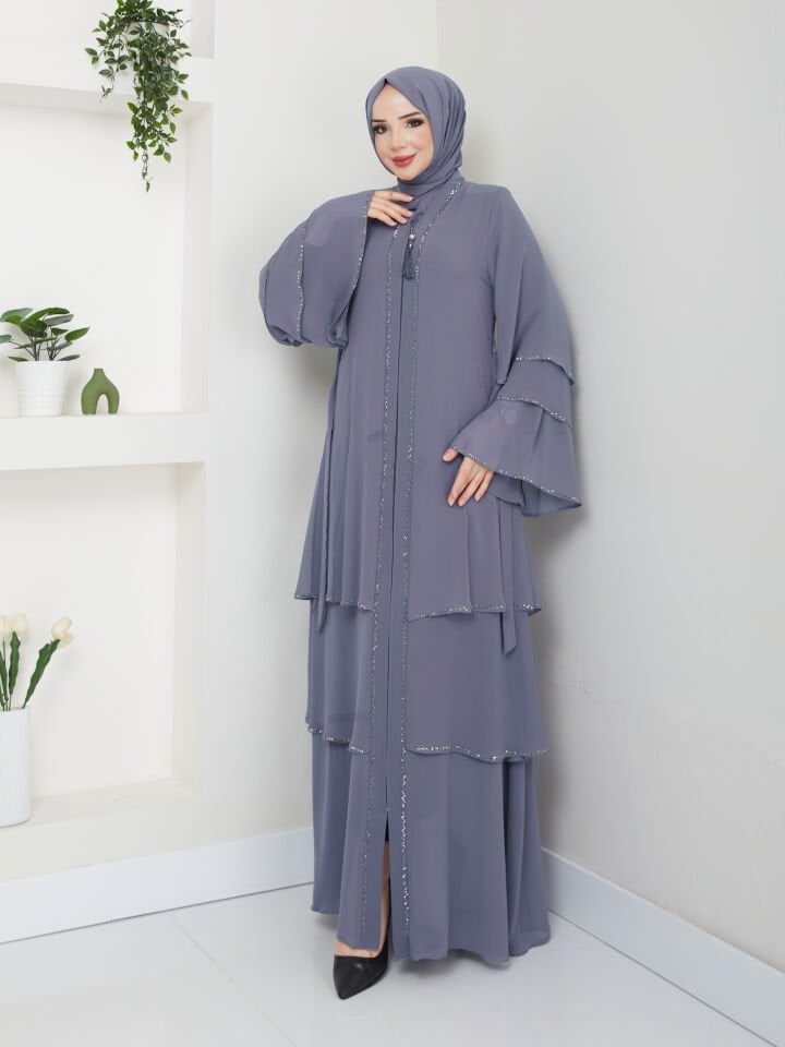 Zeynep Tesettür Şifon Abaya - Gri