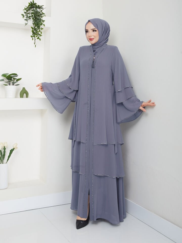Zeynep Tesettür Şifon Abaya - Gri
