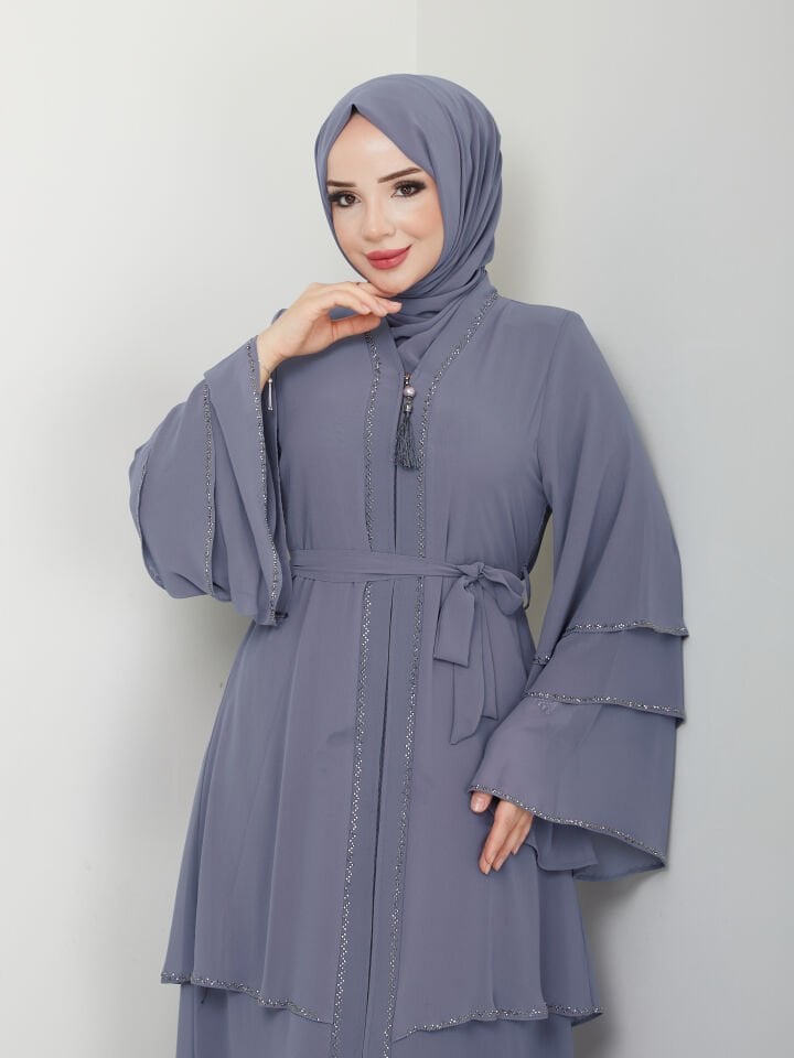 Zeynep Tesettür Şifon Abaya - Gri