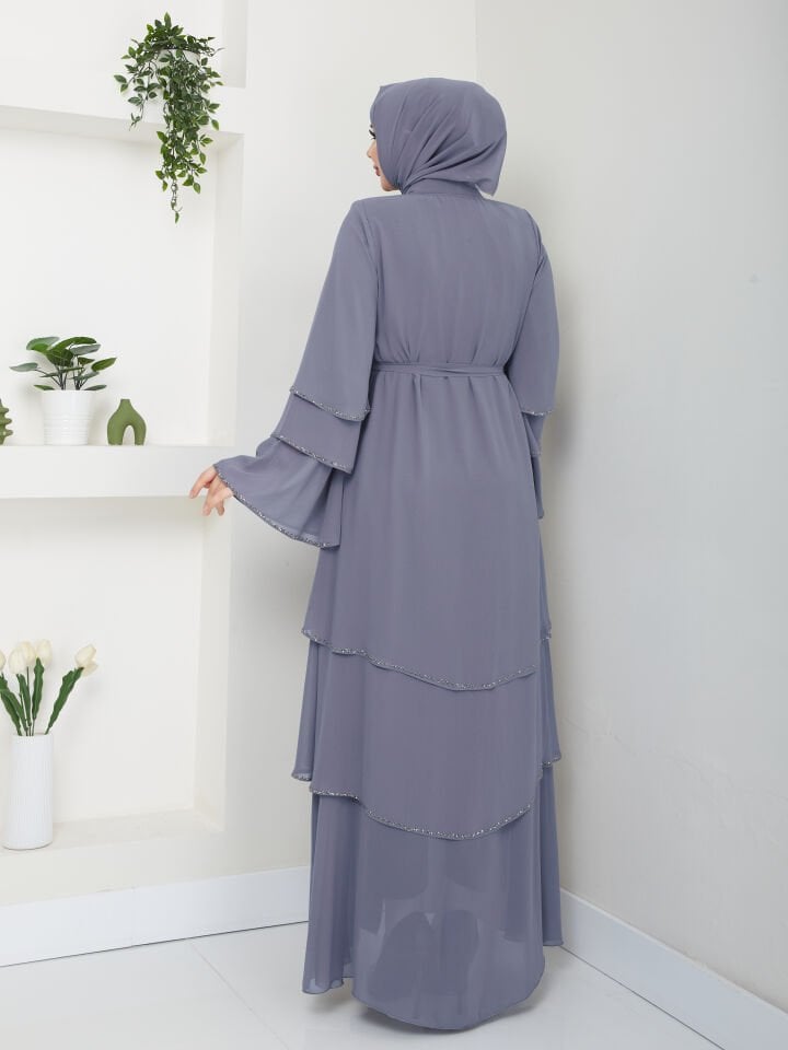 Zeynep Tesettür Şifon Abaya - Gri