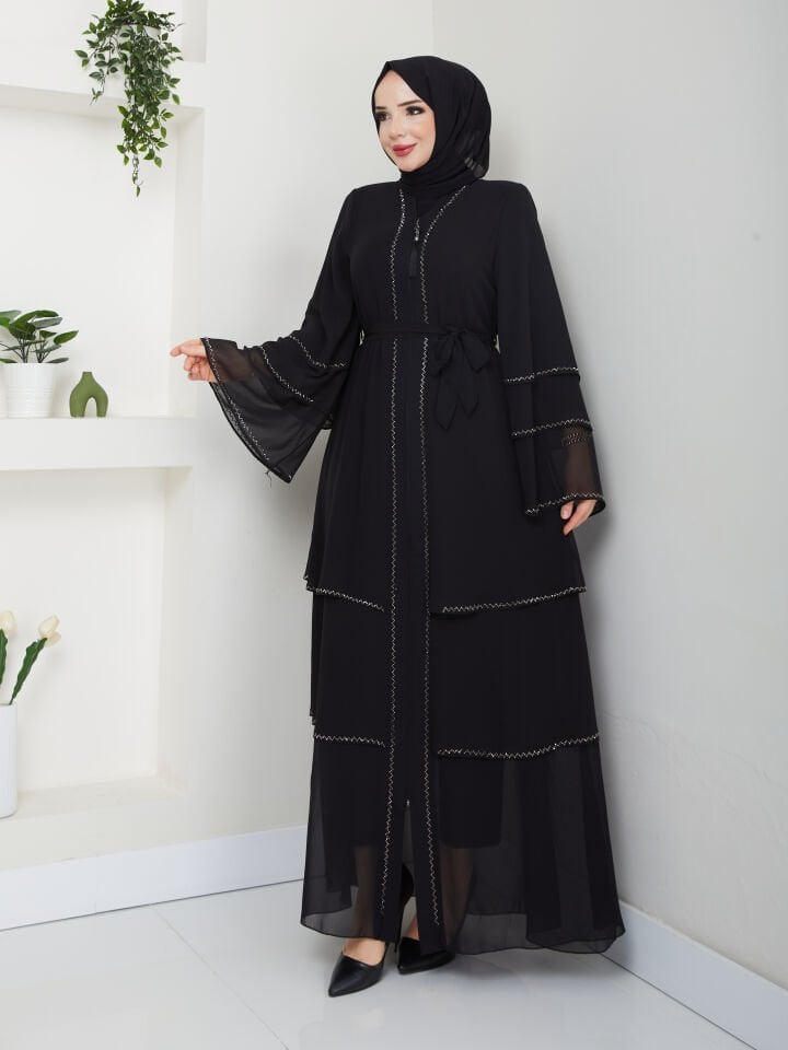 Zeynep Tesettür Şifon Abaya - Siyah