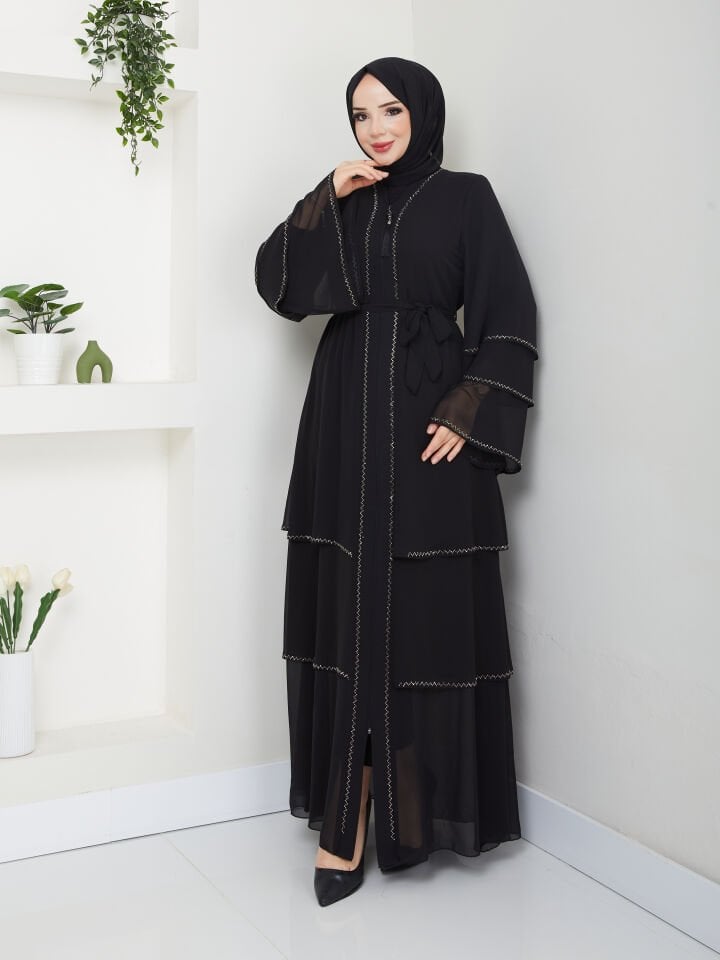 Zeynep Tesettür Şifon Abaya - Siyah