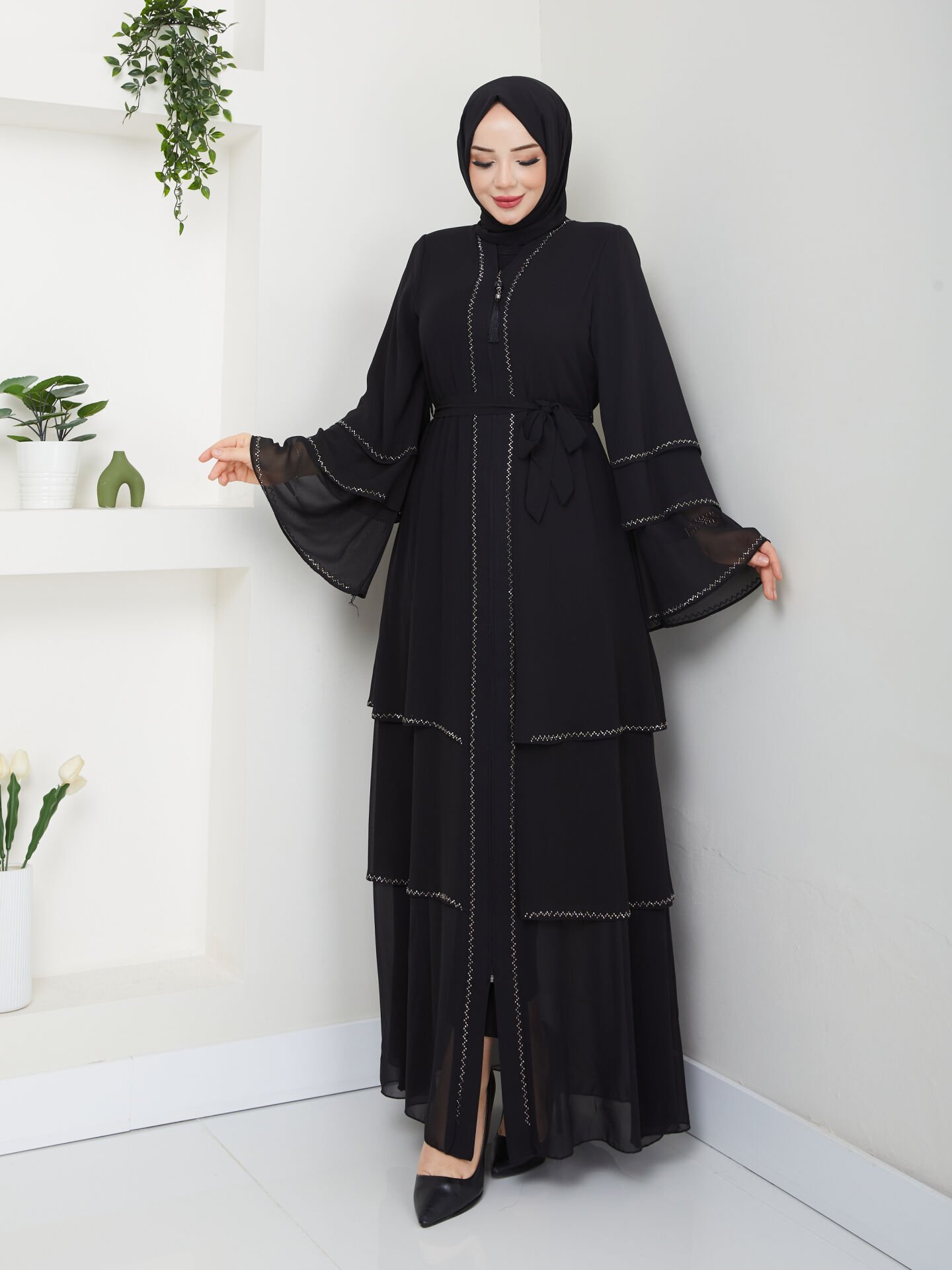 Zeynep Tesettür Şifon Abaya - Siyah