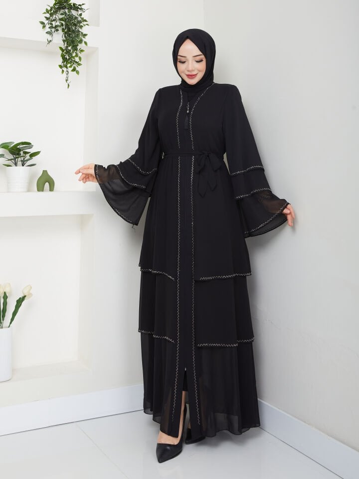 Zeynep Tesettür Şifon Abaya - Siyah