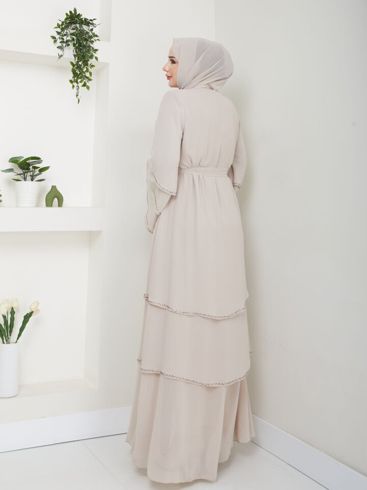 Zeynep Tesettür Şifon Abaya - Krem