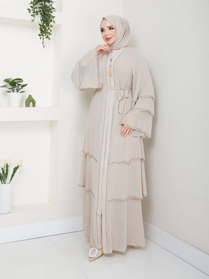 Zeynep Tesettür Şifon Abaya - Krem