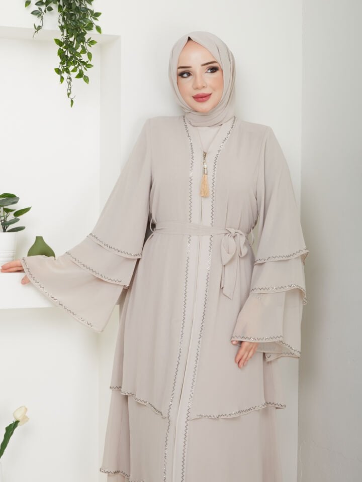 Zeynep Tesettür Şifon Abaya - Krem