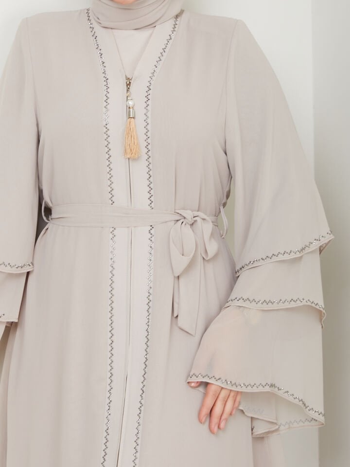 Zeynep Tesettür Şifon Abaya - Krem