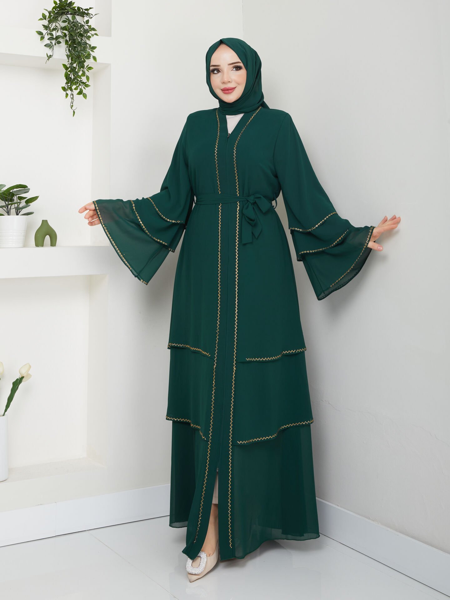 Zeynep Tesettür Şifon Abaya - Yeşil