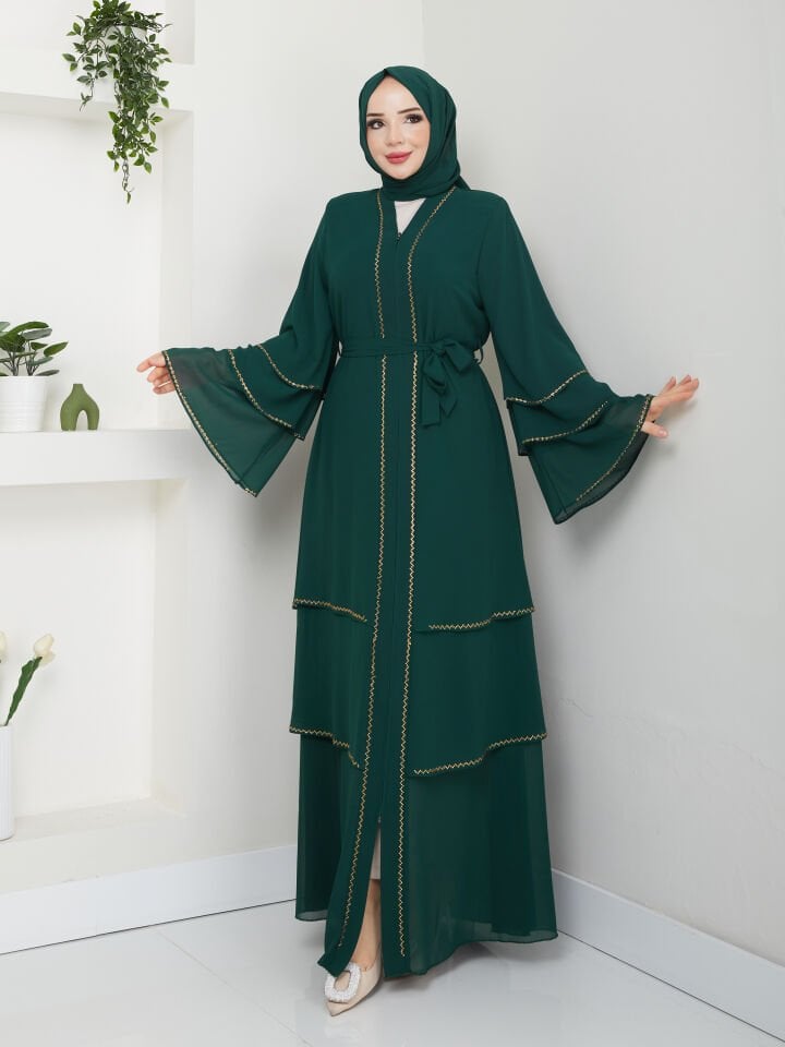 Zeynep Tesettür Şifon Abaya - Yeşil
