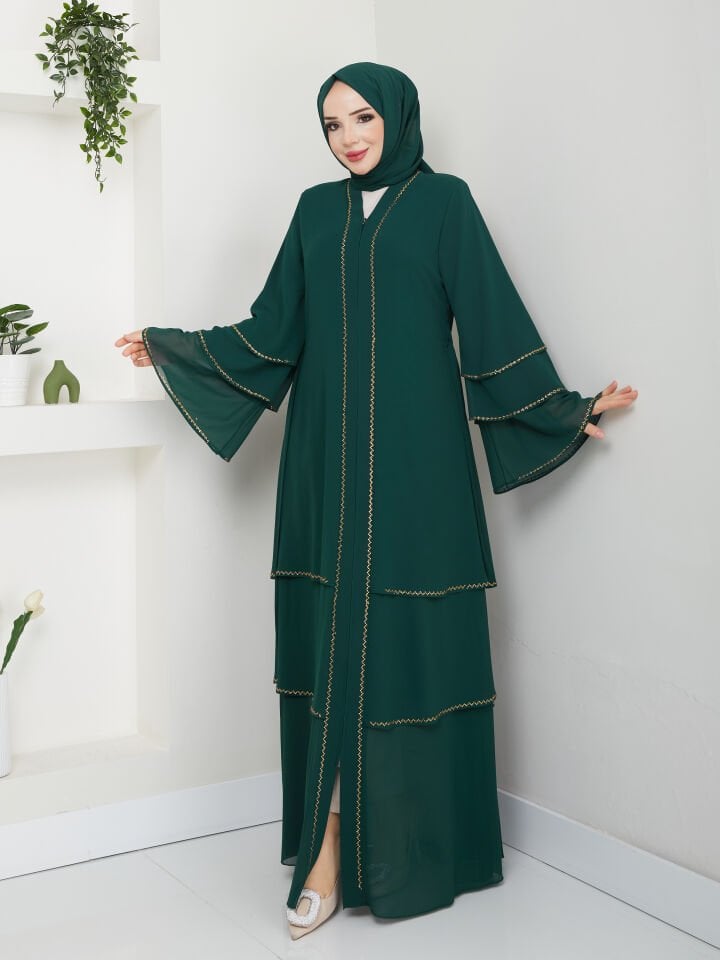Zeynep Tesettür Şifon Abaya - Yeşil