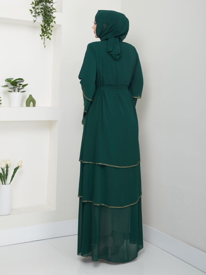 Zeynep Tesettür Şifon Abaya - Yeşil