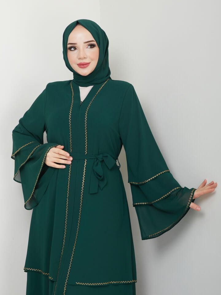 Zeynep Tesettür Şifon Abaya - Yeşil