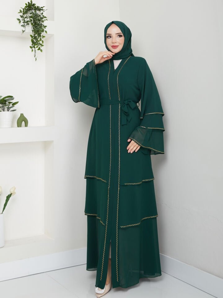 Zeynep Tesettür Şifon Abaya - Yeşil