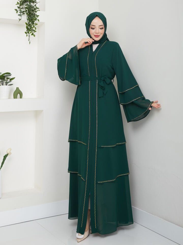 Zeynep Tesettür Şifon Abaya - Yeşil